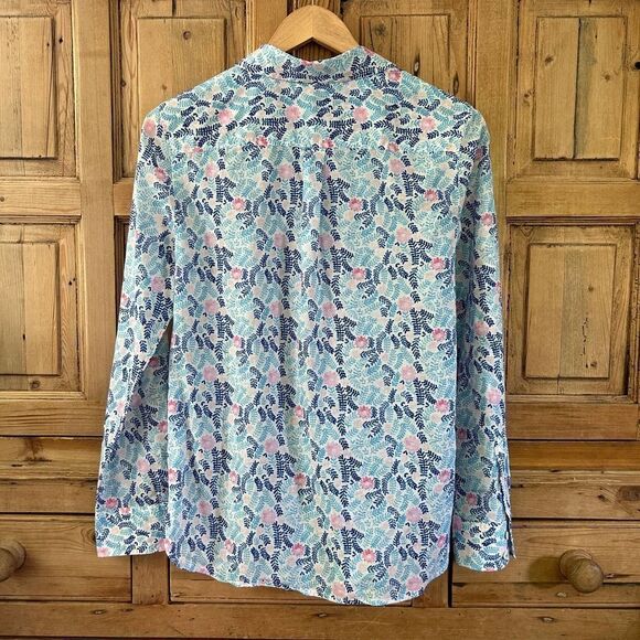 Women's Talbots Small Floral Printed Blouse Button Front Top Blue Pink White - Picture 7 of 10